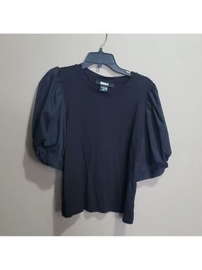 DKNY Black puff sleeve cotton top size large